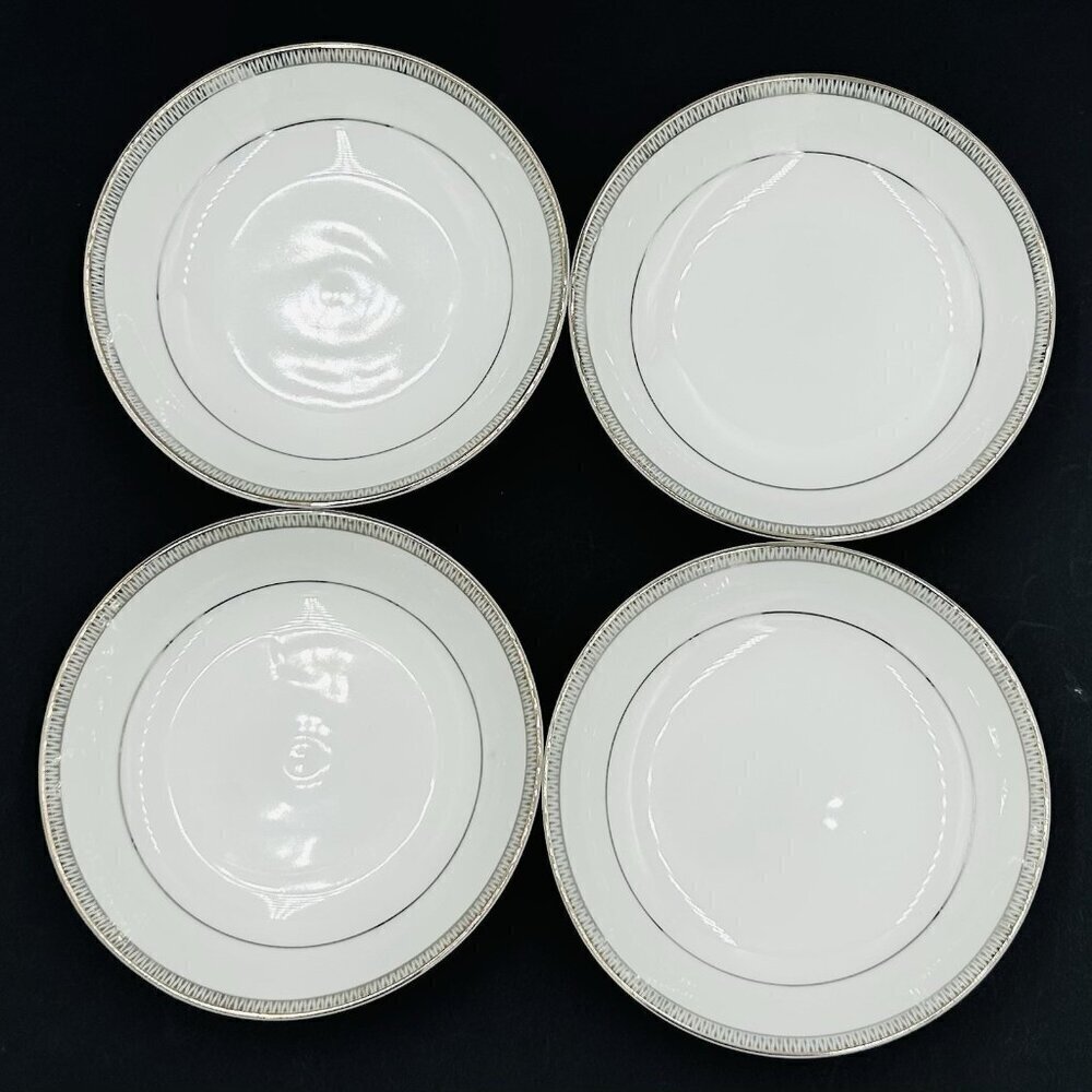 Mikasa Barclay 5 3/4" Fruit Dessert Bowls #8258 White Platinum Trim Set of 4
